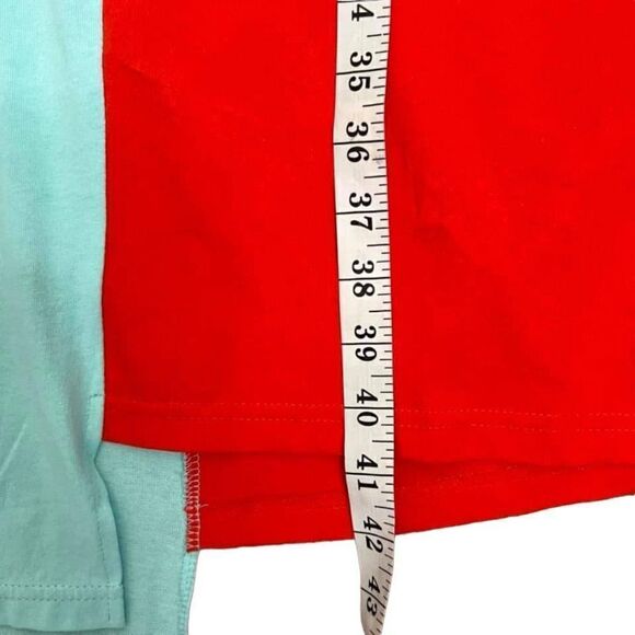 momo New York Shirt Dress Maxi Color Block Red Blue Asymmetrical Hem OS - Picture 12 of 13